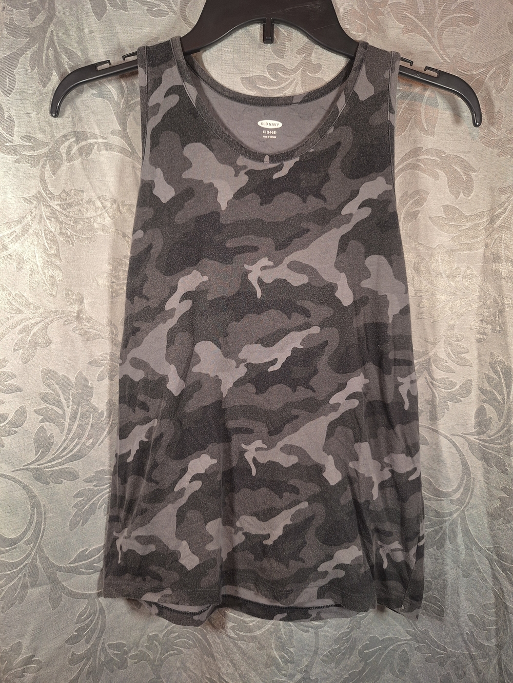 Old Navy Gray & Black Camouflage Tank Girl's XL 14-16